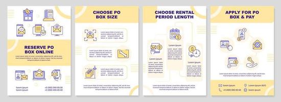 Post- Box Dienstleistungen Gelb Broschüre Vorlage. Briefkasten. Flugblatt Design mit linear Symbole. editierbar 4 Vektor Layouts zum Präsentation, jährlich Berichte