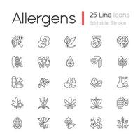 Allergie verursachen lineare Symbole gesetzt vektor