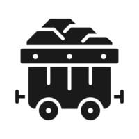 Kohle Wagen schwarz Glyphe Symbol. schwer Industrie Ausrüstung. Transport von Steine und Mineralien. Extraktion von Fossil Kraftstoff. Silhouette Symbol auf Weiß Raum. solide Piktogramm. Vektor isoliert Illustration