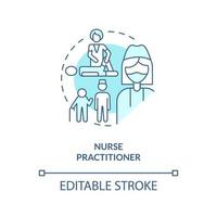sjuksköterska praktiker blå begrepp ikon. medicinsk specialist. kronisk vård förvaltning abstrakt aning tunn linje illustration. isolerat översikt teckning. redigerbar stroke vektor