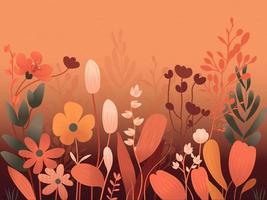 Vektor Blumen mit Blätter, Knospen dekoriert auf Orange Hintergrund. botanisch Komposition.