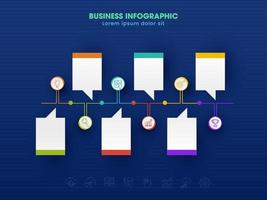 Geschäft Infografik Zeitleiste Vorlage mit 6 Optionen Plaudern Box Etikette und dünn Linie Symbole. vektor