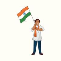indisk ung man innehav nationell flagga på vit bakgrund. vektor