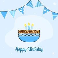 glücklich Geburtstag Gruß Karte mit Kuchen, Verbrennung Kerzen und Ammer Flaggen auf Blau Hintergrund. vektor