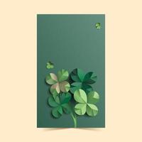 origami papper klöver löv dekorerad på grön bakgrund och Plats för text eller meddelande. Lycklig st. Patricks dag vertikal baner design. vektor