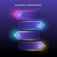 företag infographic tidslinje mall med 4 alternativ neon pil etiketter och tunn linje ikoner. vektor