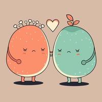 ledsen maskot potatis par karaktär med hjärtan. kärlek eller valentine begrepp. vektor