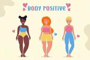 annorlunda kvinnor förbi nationalitet och kropp sammansättning. kropp positiv bakgrund vektor