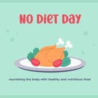 Nej diet dag. närande de kropp med friska och näringsrik mat. kyckling vektor