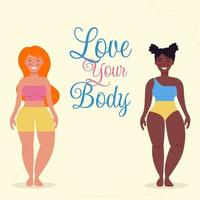 anders Frauen durch Staatsangehörigkeit und Körper Komposition. Hintergrund Liebe Ihre Körper vektor