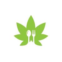 gesund Essen Logo. Konzept Logo, mit das Symbol von ein Löffel, Gabel und Blatt. können Sein zum Restaurants, gesund Essen Produkte, Webseite Logos zum Essen Berater vektor