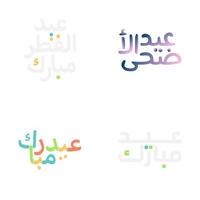 eid Mubarak Emblem einstellen mit elegant Bürste Stil Beschriftung vektor