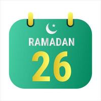 26 .. Ramadan feiern mit Weiß und golden Halbmond Monde. und Englisch Ramadan Text. vektor