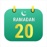 20 .. Ramadan feiern mit Weiß und golden Halbmond Monde. und Englisch Ramadan Text. vektor