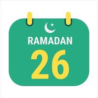 26 .. Ramadan feiern mit Weiß und golden Halbmond Monde. und Englisch Ramadan Text. vektor