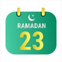 23: e ramadan fira med vit och gyllene halvmåne månar. och engelsk ramadan text. vektor