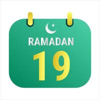 19 .. Ramadan feiern mit Weiß und golden Halbmond Monde. und Englisch Ramadan Text. vektor