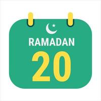 20 .. Ramadan feiern mit Weiß und golden Halbmond Monde. und Englisch Ramadan Text. vektor