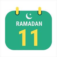 11 .. Ramadan feiern mit Weiß und golden Halbmond Monde. und Englisch Ramadan Text. vektor