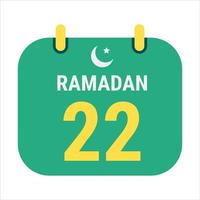 22 Ramadan feiern mit Weiß und golden Halbmond Monde. und Englisch Ramadan Text. vektor