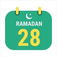 28 .. Ramadan feiern mit Weiß und golden Halbmond Monde. und Englisch Ramadan Text. vektor