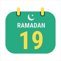 19 .. Ramadan feiern mit Weiß und golden Halbmond Monde. und Englisch Ramadan Text. vektor