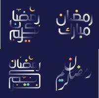 modern Weiß glänzend Ramadan kareem Kalligraphie Pack mit bunt geometrisch und Blumen- Design Elemente vektor