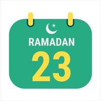 23: e ramadan fira med vit och gyllene halvmåne månar. och engelsk ramadan text. vektor