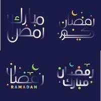vit glansig effekt ramadan kareem kalligrafi packa med regnbåge accenter vektor