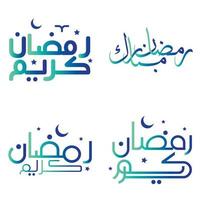 elegant Gradient Grün und Blau Vektor Illustration von Ramadan kareem mit Arabisch Kalligraphie.