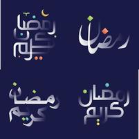 flerfärgad ramadan kareem kalligrafi uppsättning i vit glansig effekt för islamic hälsningar och inbjudningar vektor