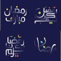 stilvoll Weiß glänzend Ramadan kareem Kalligraphie Pack mit bunt Elemente vektor