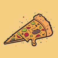 en skiva av pizza vektor, söt enkel minimalistisk ost smältande på topp av pizza platt illustration, snabb mat begrepp vektor