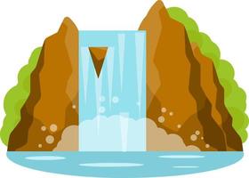Wasserfall auf Berg. Felsen und Wasser. tropisch Insel. Sommer- Jahreszeit, Süd- Landschaft. Karikatur eben Illustration. Teich und See. Wasser Stürze Nieder vektor
