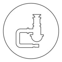 Siphon Installation Armaturen Kanal Rohr ablassen unter sinken Kanalisation Tube Symbol im Kreis runden schwarz Farbe Vektor Illustration Bild Gliederung Kontur Linie dünn Stil