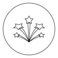 Gruß mit Sterne Feuerwerk sternenklar Symbol im Kreis runden schwarz Farbe Vektor Illustration Bild Gliederung Kontur Linie dünn Stil