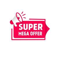 Super Mega Angebot Banner Megaphon Symbol. Netz Element. eben Vektor Design Vorlage.