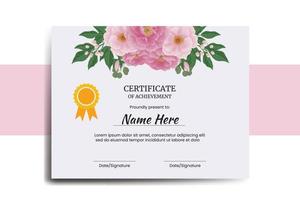 certifikat mall pion blomma vattenfärg digital hand dragen vektor