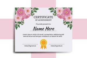 certifikat mall pion blomma vattenfärg digital hand dragen vektor