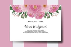 bröllop baner blomma bakgrund, digital vattenfärg hand dragen pion blomma design mall vektor