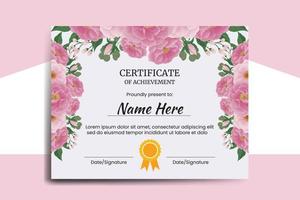 certifikat mall pion blomma vattenfärg digital hand dragen vektor