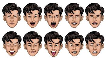 asiatisch Mann im verschiedene Gesicht Ausdruck vektor