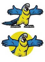 glad tecknad serie blå och guld papegoja fågel vektor