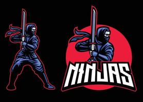 Ninja-Maskottchen mit dem Katana-Schwert vektor