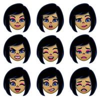 einstellen von Karikatur Mädchen Kopf mit verschiedene Gesicht Ausdruck vektor
