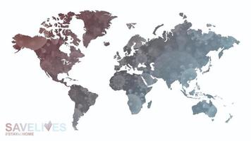 Welt Karte mit Coronavirus Illustration, Slogan speichern Leben bleibe heim. vektor