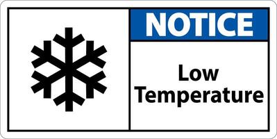 lägga märke till låg temperatur symbol och text säkerhet tecken. vektor