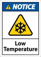 lägga märke till låg temperatur symbol och text säkerhet tecken. vektor