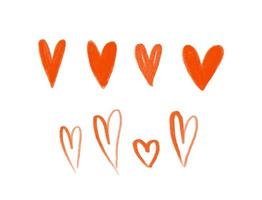 Hand gemalt rot Herzen Satz. einstellen von süß kindisch Herzen. Valentinsgrüße Tag. Liebe Illustration, Design, Dekor. vektor