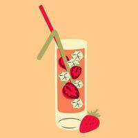 Sommer- Cocktail im kurz Glas mit Erdbeere und Eis Würfel. erfrischend tropisch Getränk. Bar Sommer- Speisekarte. bunt Vektor Illustration von Sommer- Sanft oder alkoholisch trinken